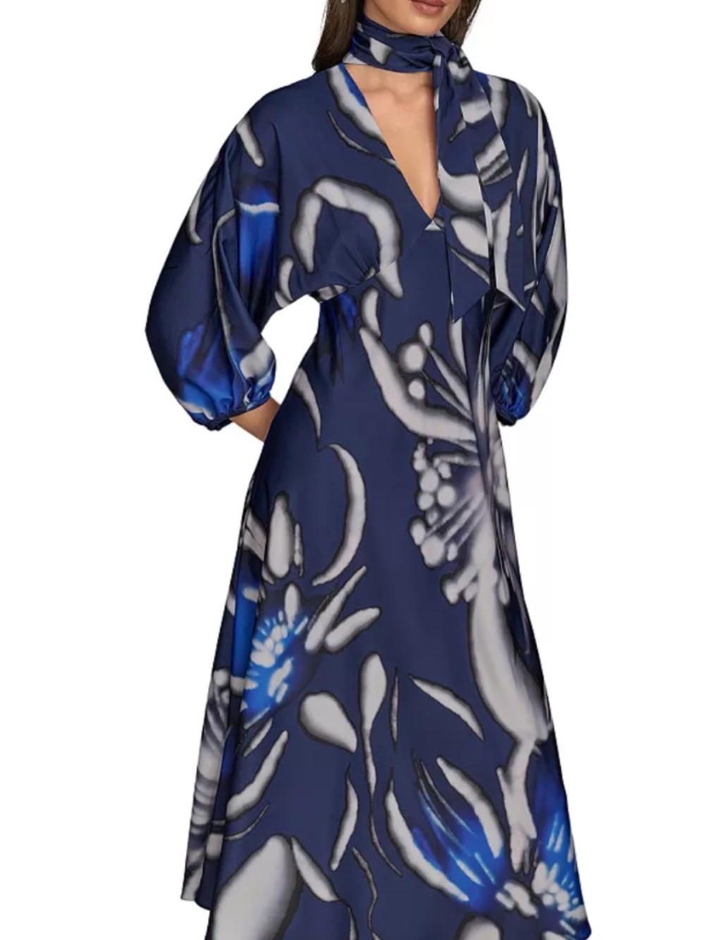 Donna Karan Satin Tie Neck Dress